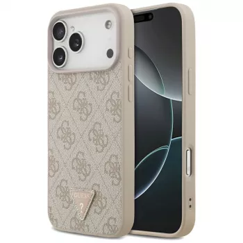 GUESS usnjen 4G Triangle Strass ovitek MagSafe za iPhone 18 Pro Max / 17 Pro Max – roza