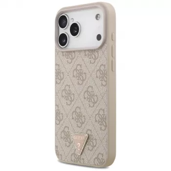 GUESS usnjen 4G Triangle Strass ovitek MagSafe za iPhone 18 Pro Max / 17 Pro Max – roza