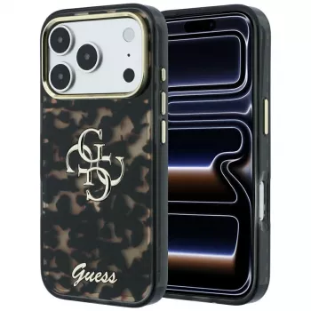 GUESS IML 4G Script kovinski ovitek za iPhone 18 Pro Max / 17 Pro Max, želvji vzorec