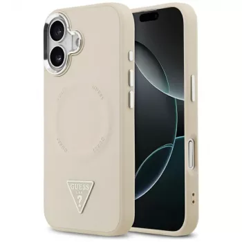 GUESS Triangle Logo ovitek MagSafe za iPhone 17 – bež