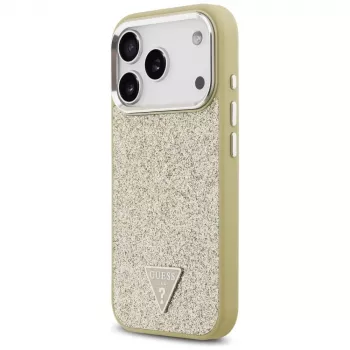 GUESS Glitter Triangle Logo ovitek MagSafe za iPhone 17 Pro – zlat