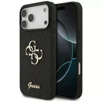 GUESS Fixed Glitter Big 4G ovitek za iPhone 18 Pro Max / 17 Pro Max – črn