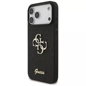 GUESS Fixed Glitter Big 4G ovitek za iPhone 18 Pro Max / 17 Pro Max – črn