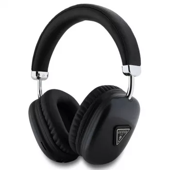 GUESS brezžične naglavne slušalke Bluetooth 5.3 s kovinskim trikotnim logotipom – črne