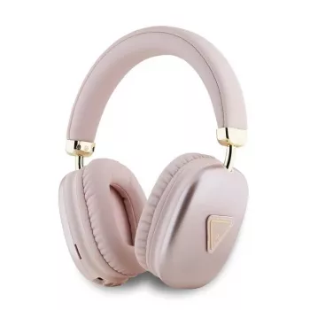 GUESS brezžične na-ušesne slušalke Bluetooth V5.3 s kovinskim trikotnim logotipom, roza