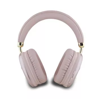 GUESS brezžične na-ušesne slušalke Bluetooth V5.3 s kovinskim trikotnim logotipom, roza