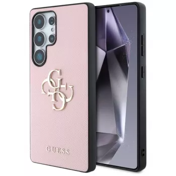 GUESS Grained Big 4G Logo Small Classic Logo ovitek za Samsung Galaxy S25 Ultra – roza