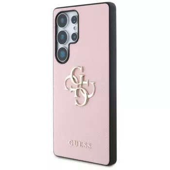 GUESS Grained Big 4G Logo Small Classic Logo ovitek za Samsung Galaxy S25 Ultra – roza