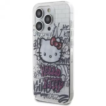 Hello Kitty HKHCP15XHDGPHT trdi ovitek IML za iPhone 15 Pro Max 6,7 palca, bel, Kitty On Bricks Graffiti