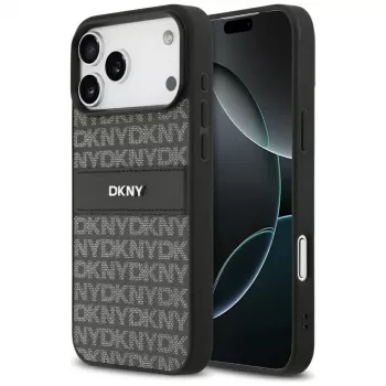 DKNY ovitek Repeat Texture Pattern s tonsko progo za iPhone 17 Pro Max – črn