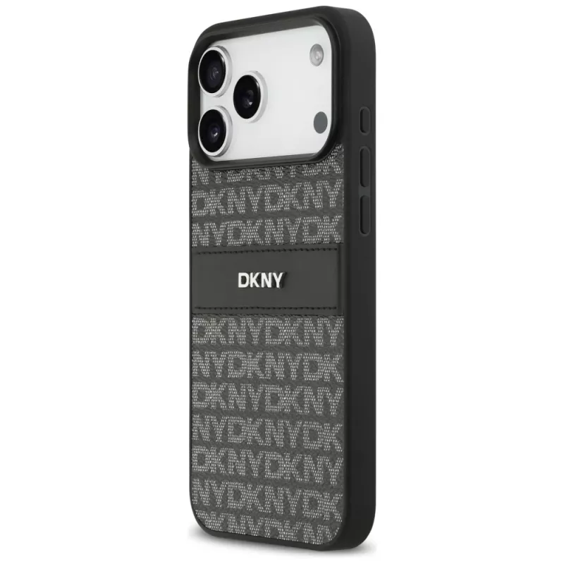 DKNY ovitek Repeat Texture Pattern s tonsko progo za iPhone 17 Pro Max – črn