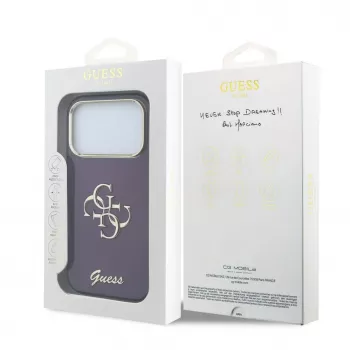 GUESS 4G Script Metal zaščitni ovitek za hrbtno stran Apple iPhone 18 Pro / 17 Pro – bordo rdeč