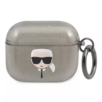 Karl Lagerfeld KLA3UKHGK ovitek za AirPods 3, črn s svetlikajočim Karl's Head
