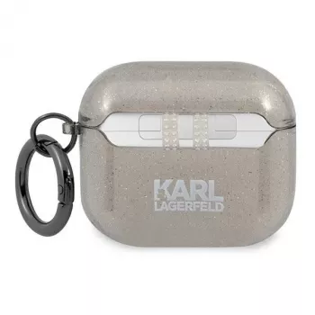 Karl Lagerfeld KLA3UKHGK ovitek za AirPods 3, črn s svetlikajočim Karl's Head