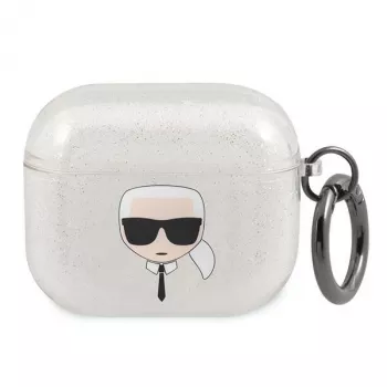 Karl Lagerfeld KLA3UKHGS ovitek za AirPods 3, srebrn s svetlikajočim Karl's Head