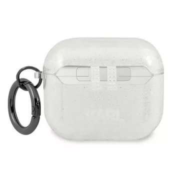 Karl Lagerfeld KLA3UKHGS ovitek za AirPods 3, srebrn s svetlikajočim Karl's Head