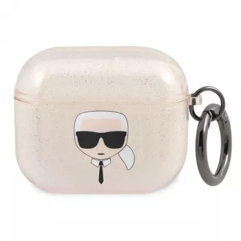 Karl Lagerfeld KLA3UKHGD ovitek za AirPods 3, zlat s svetlikajočim Karl's Head