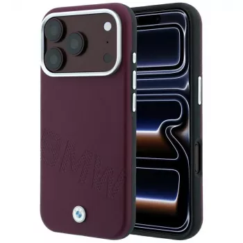 BMW Sign Inclined Deboss Letters ovitek MagSafe za iPhone 18 Pro Max / 17 Pro Max – bordo rdeč