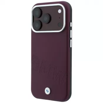 BMW Sign Inclined Deboss Letters ovitek MagSafe za iPhone 18 Pro Max / 17 Pro Max – bordo rdeč