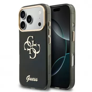 GUESS IML 4G Script Metal ovitek za iPhone 18 Pro / 17 Pro - črn