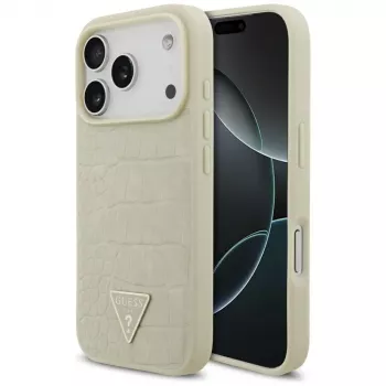 GUESS Croco Triangle Logo MagSafe ovitek za iPhone 17 Pro - zlat