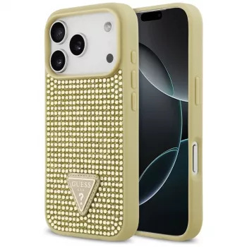 GUESS Rhinestone Triangle Logo ovitek za iPhone 17 Pro - zlat