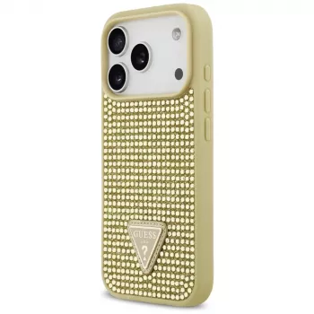 GUESS Rhinestone Triangle Logo ovitek za iPhone 17 Pro - zlat