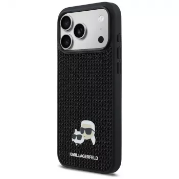 Karl Lagerfeld Rhinestones Karl & Choupette Pin ovitek za iPhone 17 Pro Max - črn