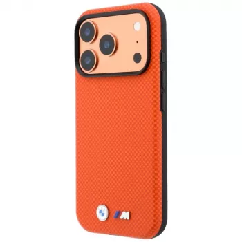 BMW M Quadrille Kevlar MagSafe ovitek za iPhone 17 Pro Max / 18 Pro Max – oranžen s kovinskim logotipom