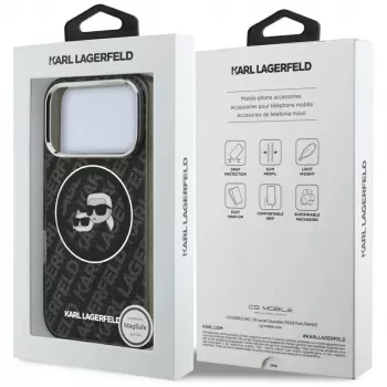 Karl Lagerfeld IML Glitter Karl & Choupette Heads Logo MagSafe ovitek za iPhone 17 Pro črn