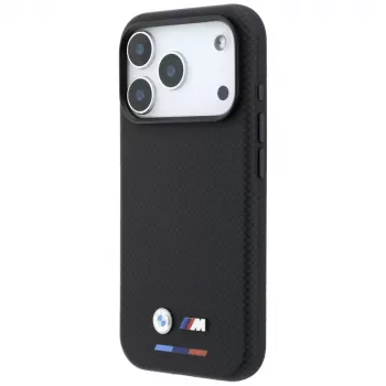 BMW M Quadrille Kevlar MagSafe ovitek za iPhone 18 Pro Max / 17 Pro Max - črn s trikoloro in kovinskim logotipom