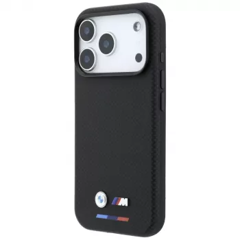 BMW M Quadrille Kevlar Tricolor & Metal Logo MagSafe ovitek za iPhone 18 Pro / 17 Pro - črn
