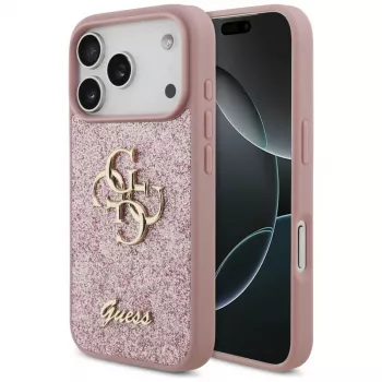 GUESS Fixed Glitter Big 4G ovitek za iPhone 18 Pro / 17 Pro – roza