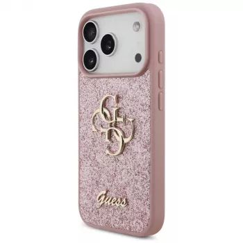 GUESS Fixed Glitter Big 4G ovitek za iPhone 18 Pro / 17 Pro – roza