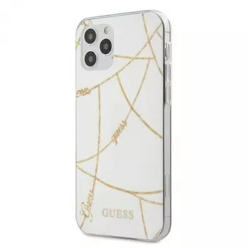 GUESS Gold Chain Collection trda lupina za Apple iPhone 12 Pro Max - bela