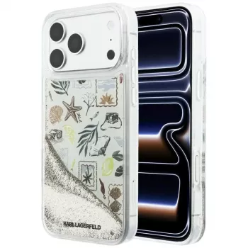 Karl Lagerfeld Liquid Glitter Beach & Sand ovitek za iPhone 18 Pro Max / 17 Pro Max – bež