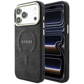 GUESS Embossed 4G Classic MagSafe ovitek za iPhone 17 Pro / 18 Pro - črn