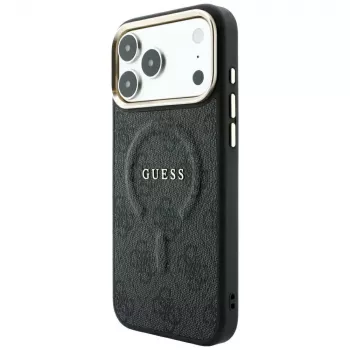 GUESS Embossed 4G Classic MagSafe ovitek za iPhone 17 Pro / 18 Pro - črn