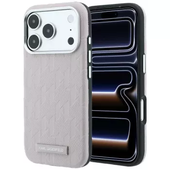 Karl Lagerfeld Grained Mono Resin Logo MagSafe ovitek za iPhone 18 Pro / 17 Pro - roza