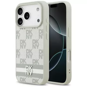 DKNY karo vzorec z natisnjenimi črtami ovitek za iPhone 17 Pro - bež