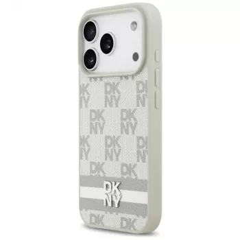 DKNY karo vzorec z natisnjenimi črtami ovitek za iPhone 17 Pro - bež