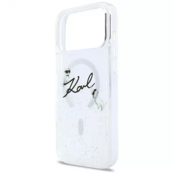 Karl Lagerfeld Liquid Glitter Karl Script Logo MagSafe ovitek za iPhone 17 Pro prozoren