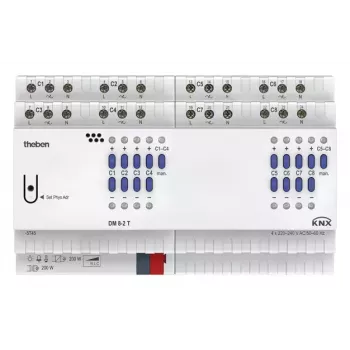 THEBEN THE DM 8-2 T KNX univerzalni zatemnilnik, 8-kanalni, 250 W/VA na kanal, DIN letev