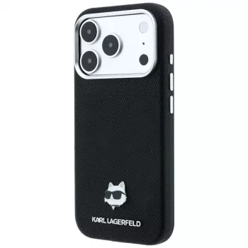 Karl Lagerfeld Grained Choupette Head Metal ovitek MagSafe za iPhone 18 Pro Max / 17 Pro Max, črn