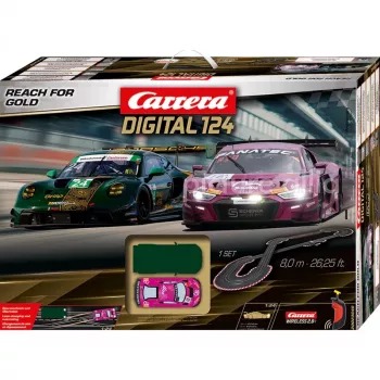 Carrera DIGITAL 124 Reach for Gold dirkalni set za avtomobilčke merilo 1:24 z 2 avtomobiloma in brezžičnima krmilnikoma
