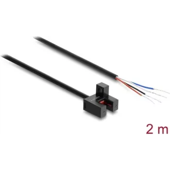 Delock viljični fotoelektrični senzor 5 mm tip F s 4 odprtimi kabelskimi konci NPN Light-ON/Dark-ON preklopni 2 m