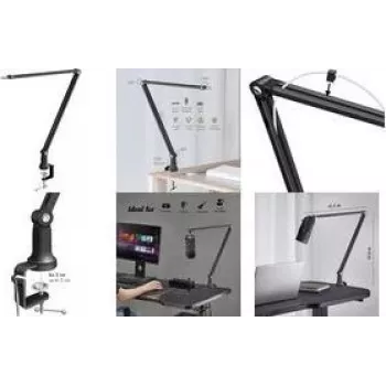 LogiLink stojalo za mikrofon z zgibnim roko, 840 mm, črno, popolnoma nastavljivo, 360° vrtljivo, mizna spona, jeklo