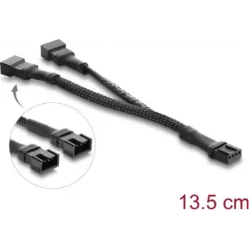 Delock Y-kabel za ventilator 1 x 4-pin PWM vtičnica na 2 x 4-pin PWM vtič s pleteno zaščito 13,5 cm črn