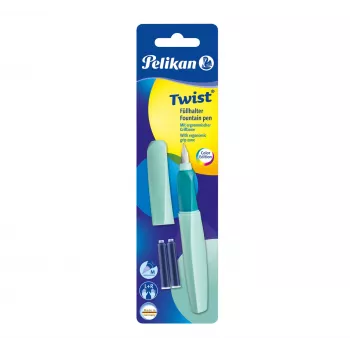 Pelikan Twist P457 nalivno pero, Mint, srednja konica, nerjavno jeklo, polnjenje z vložki, za levičarje in desničarje, Nemčija