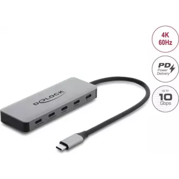 Delock 2-portni USB 10 Gbps hub z 2-portnim USB-C 4K in PD 3.0 100 W